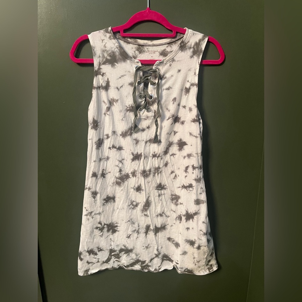 Arizona Jean Company dark green/gray & White Tie-Dye Lace-Up Tank Top